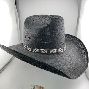 Round Up Cattleman Straw Western Cowboy Hat Long Oval Black 7 1/4​​​​​